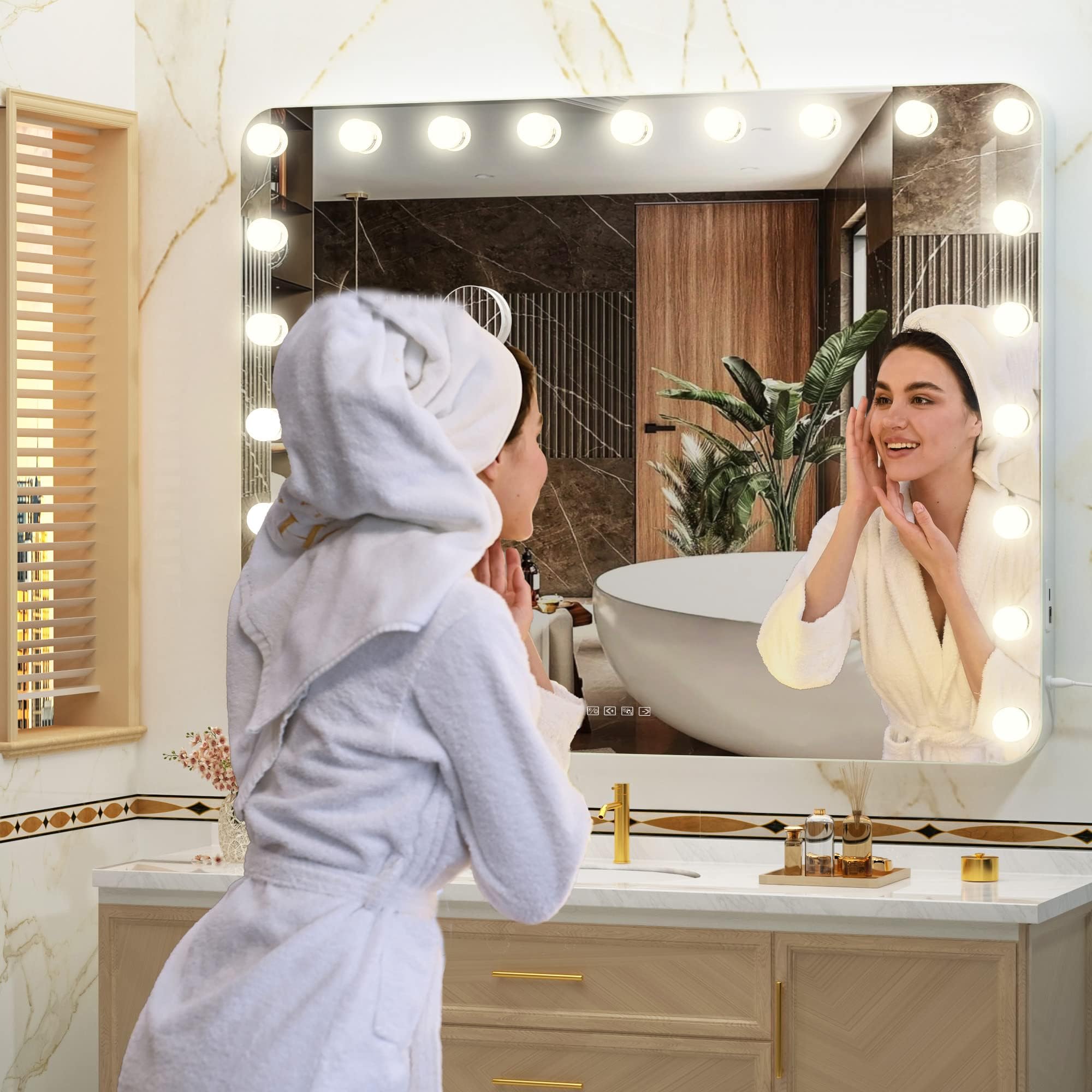 Hasipu vanity mirror Bluetooth speaker enables music or calls during routines.