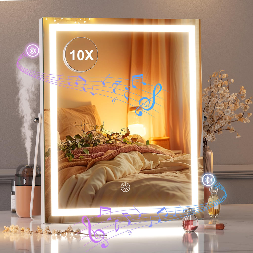 Hasipu vanity mirror with Bluetooth speaker for music while applying makeup