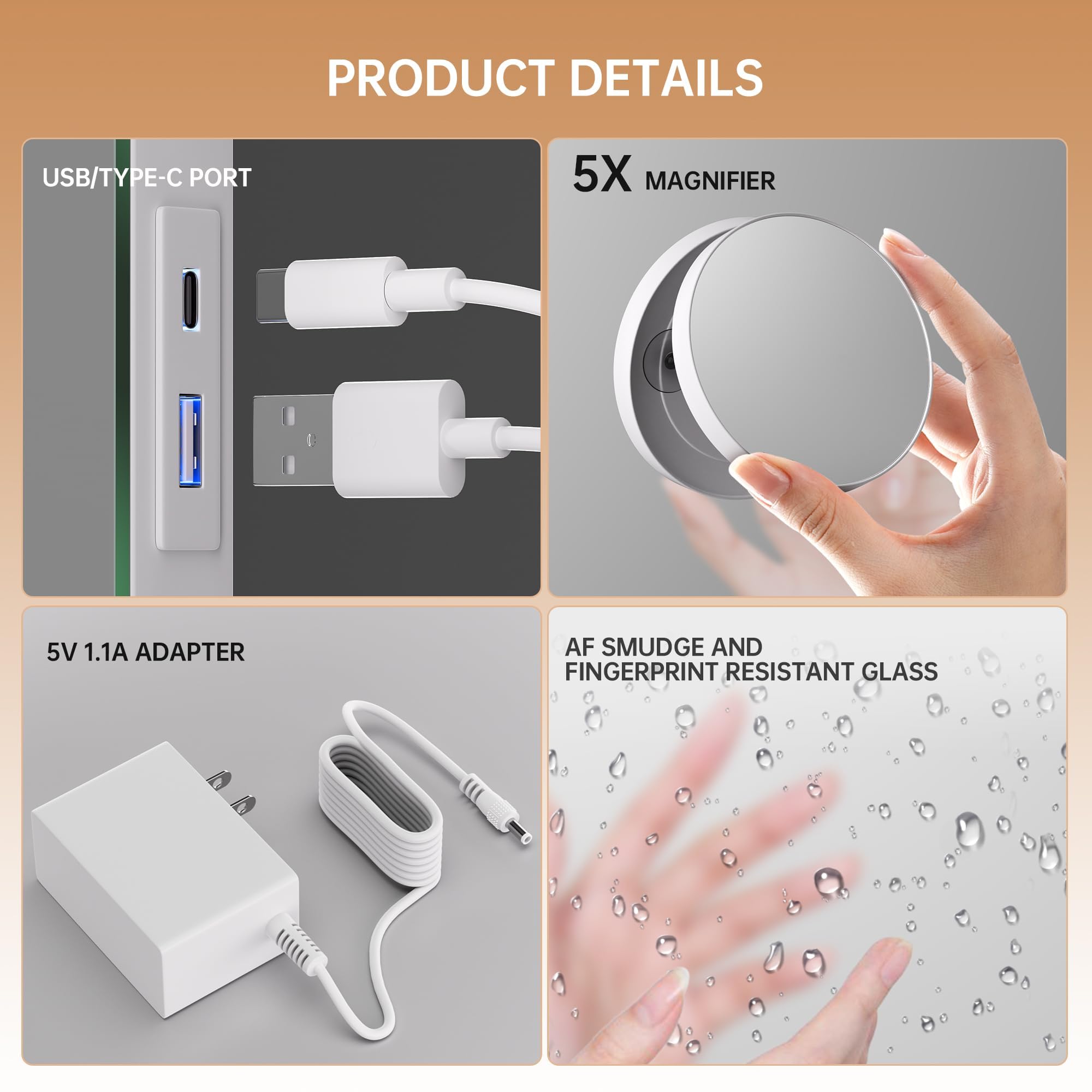 Hasipu vanity mirror built-in Bluetooth speakers for streaming music