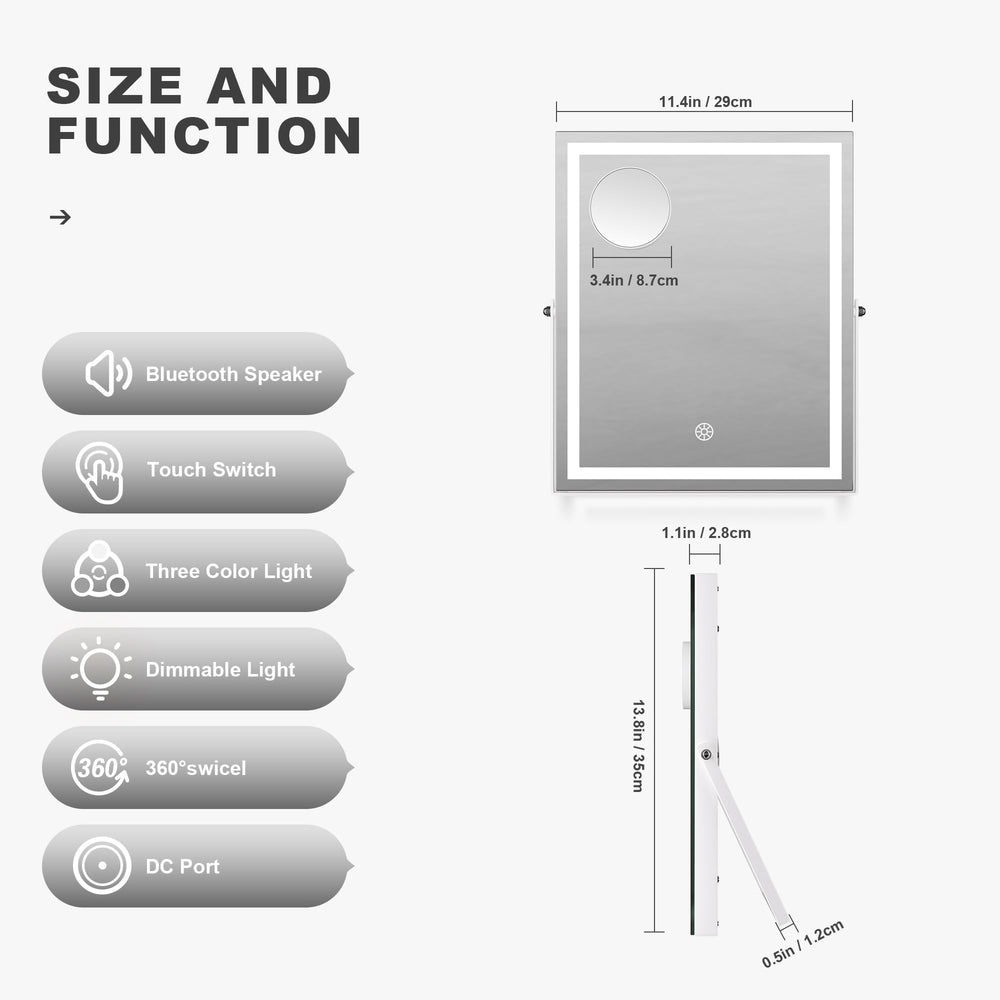 Hasipu vanity mirror with 360-degree rotation for flexible angles