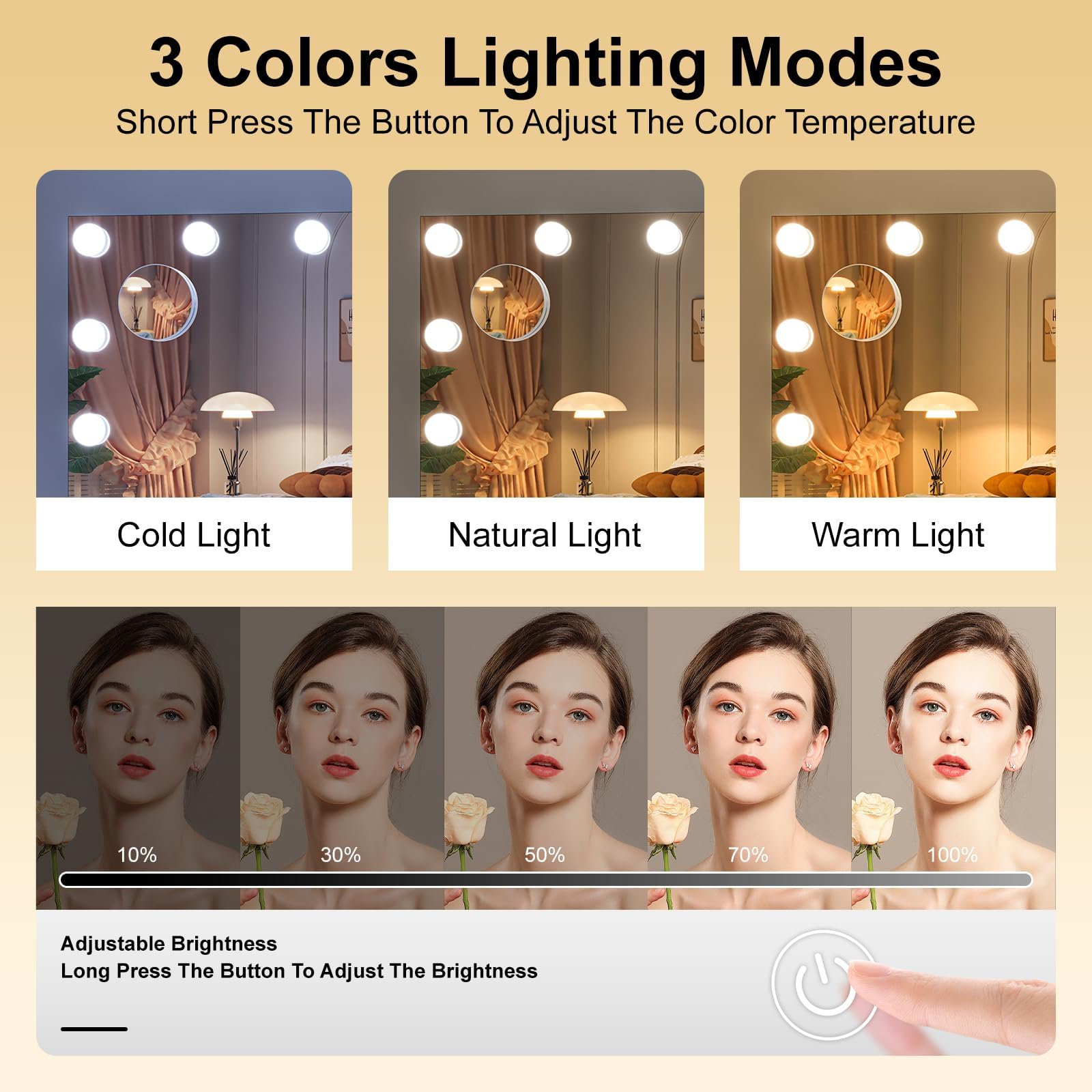 Hasipu vanity mirror dimmable LEDs to customize brightness