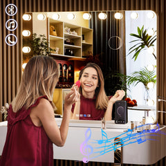 Hasipu vanity mirror bulbs close-up showing dimmable lighting options for detailed work.