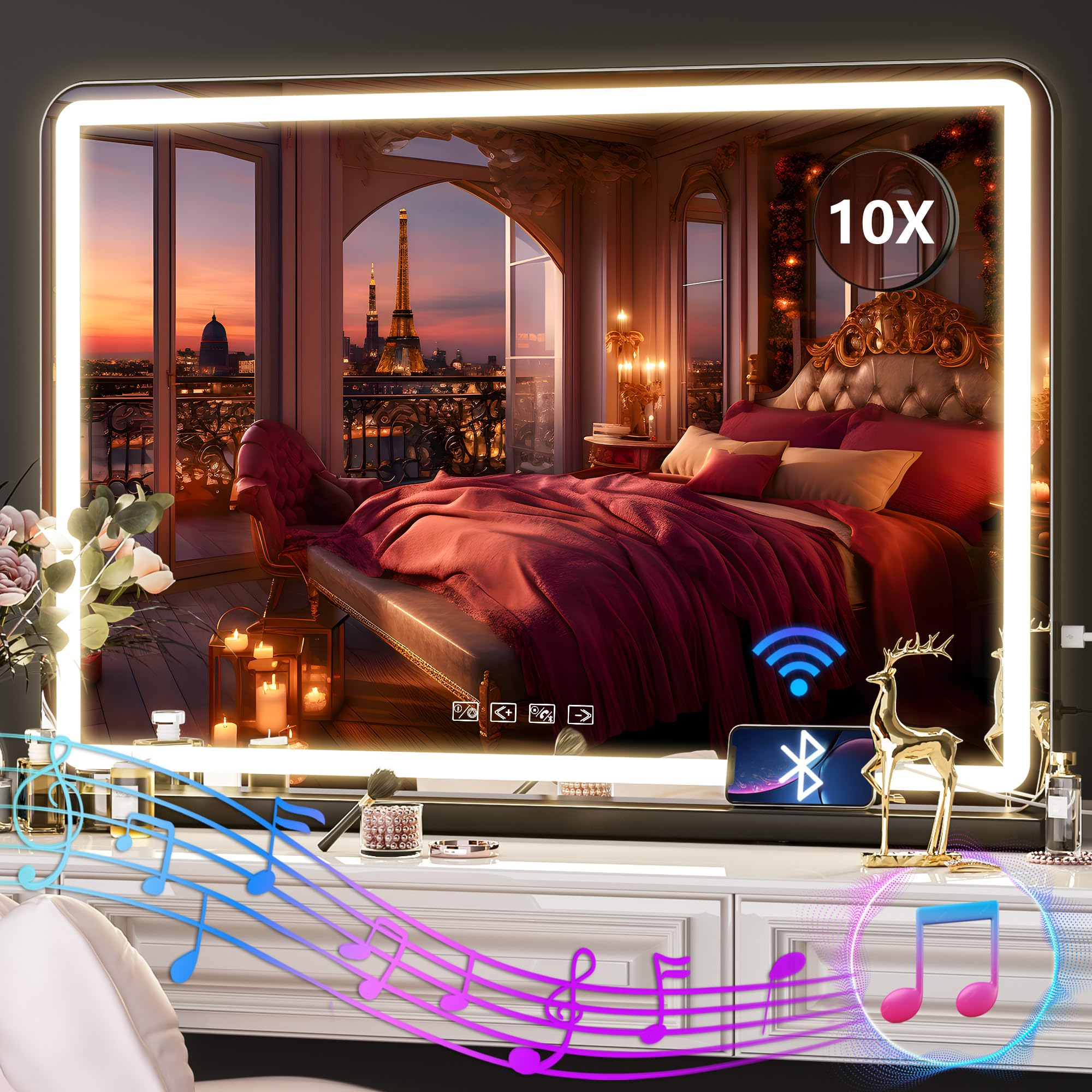 Hasipu vanity mirror tabletop setup offers flexible placement options.
