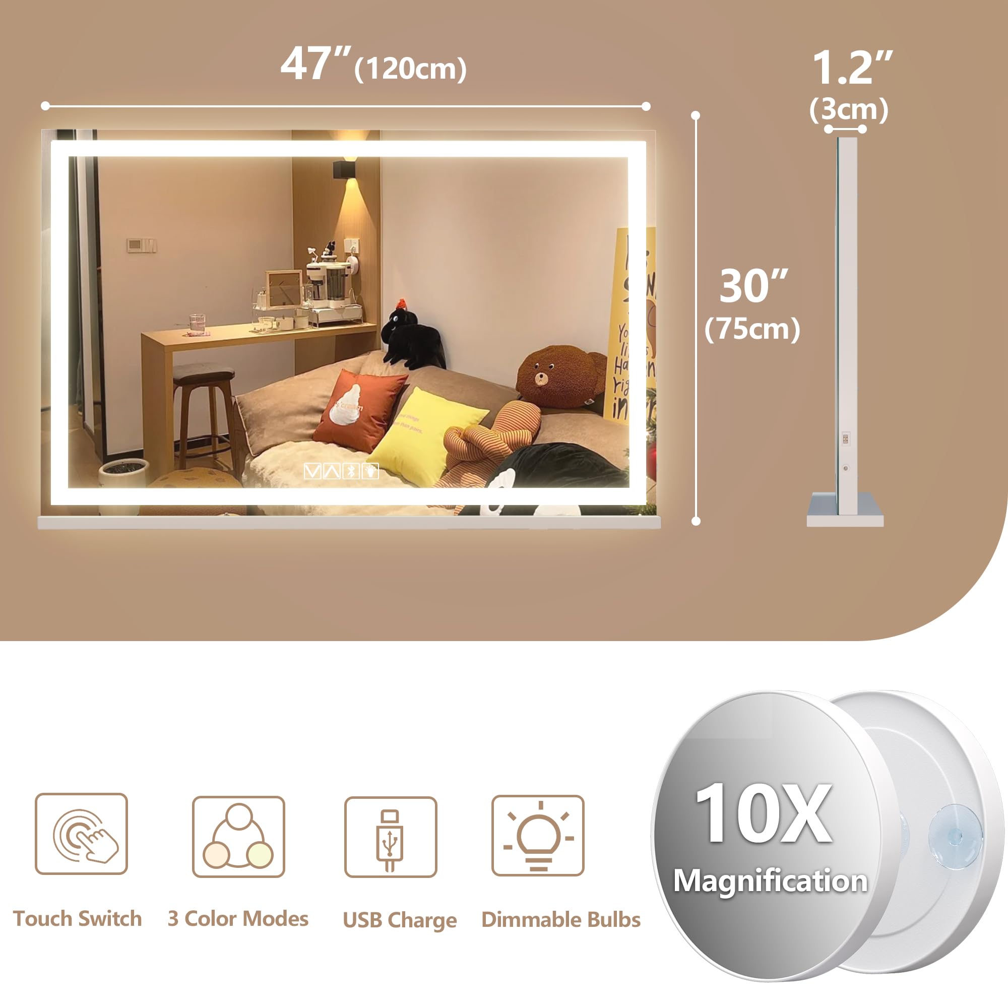 Hasipu vanity mirror offering three color modes to match lighting conditions