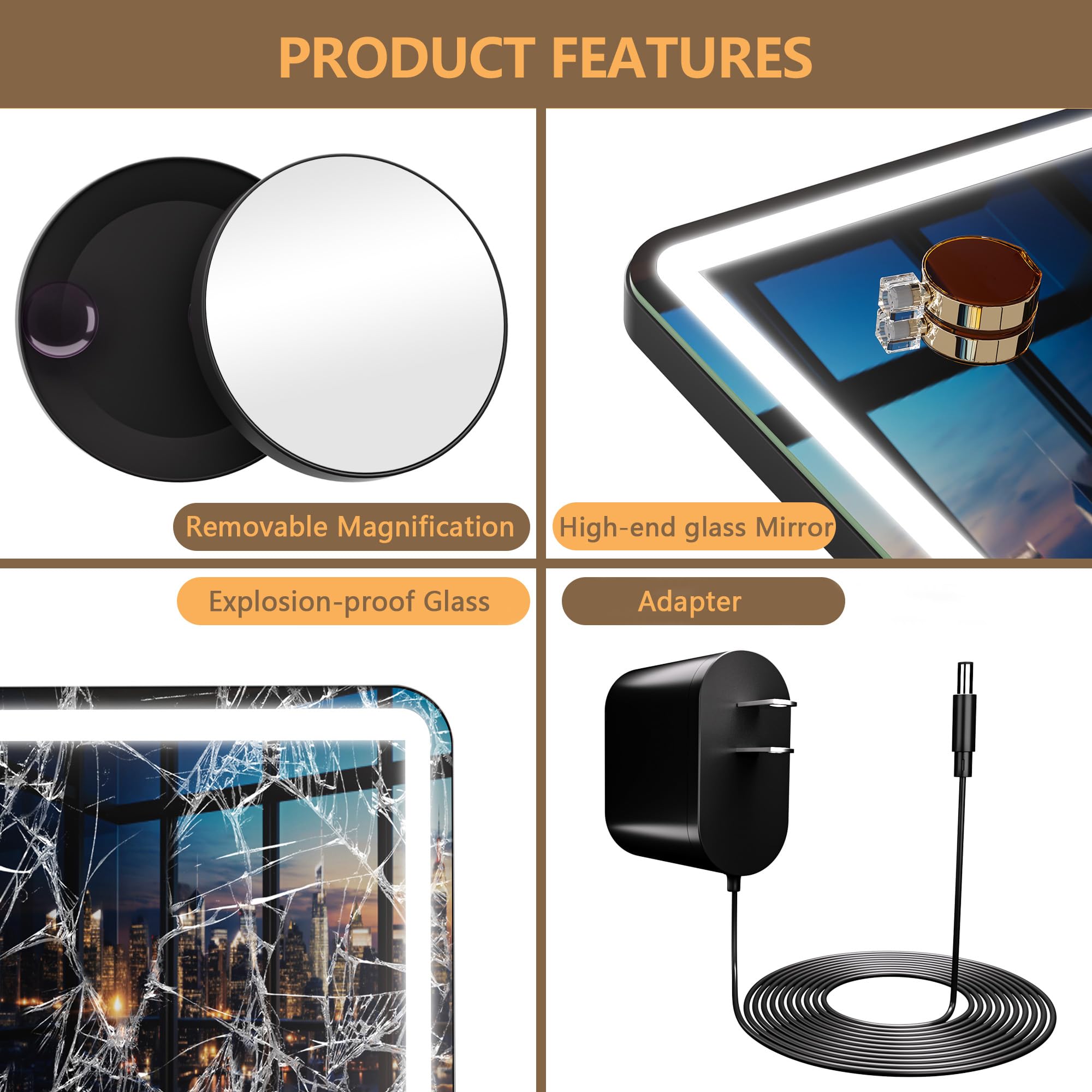 Hasipu vanity mirror wall mount option saves counter space.