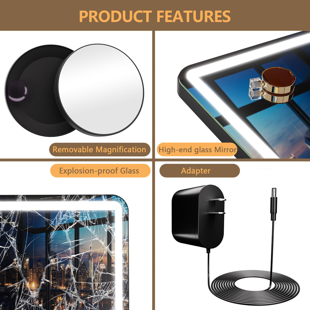 Hasipu vanity mirror wall mount option saves counter space.