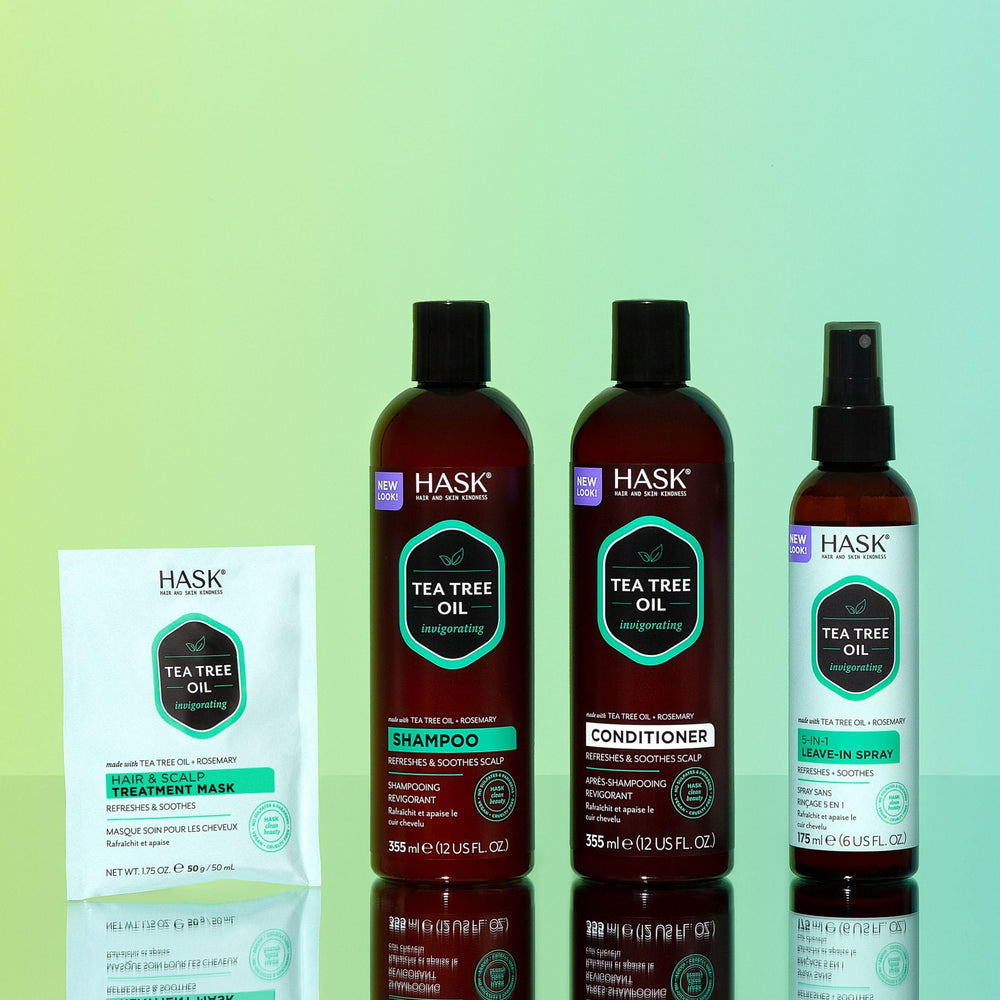 HASK all hair types kit displayed for at-home styling routine.