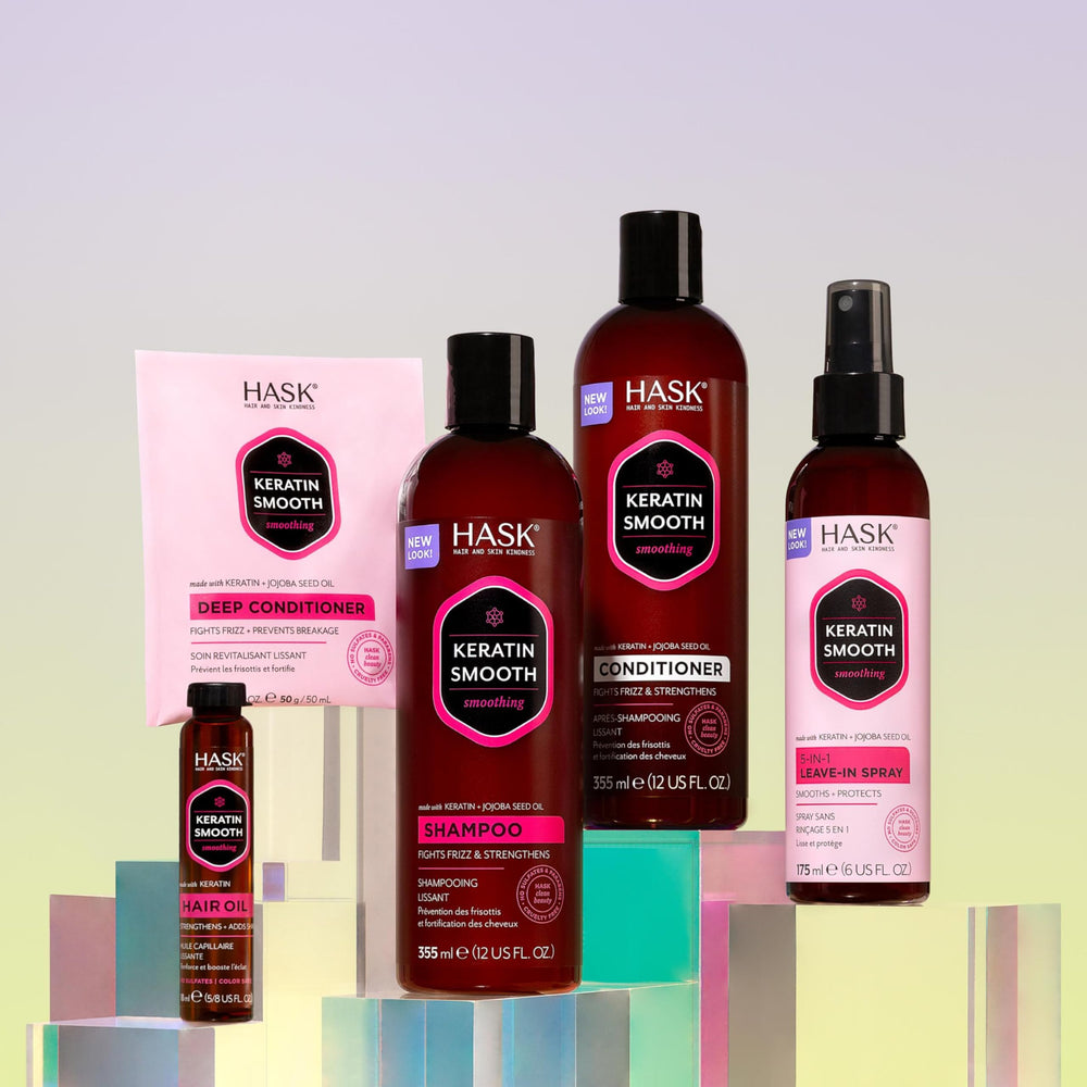 HASK sample hair after use shows soft, manageable strands.