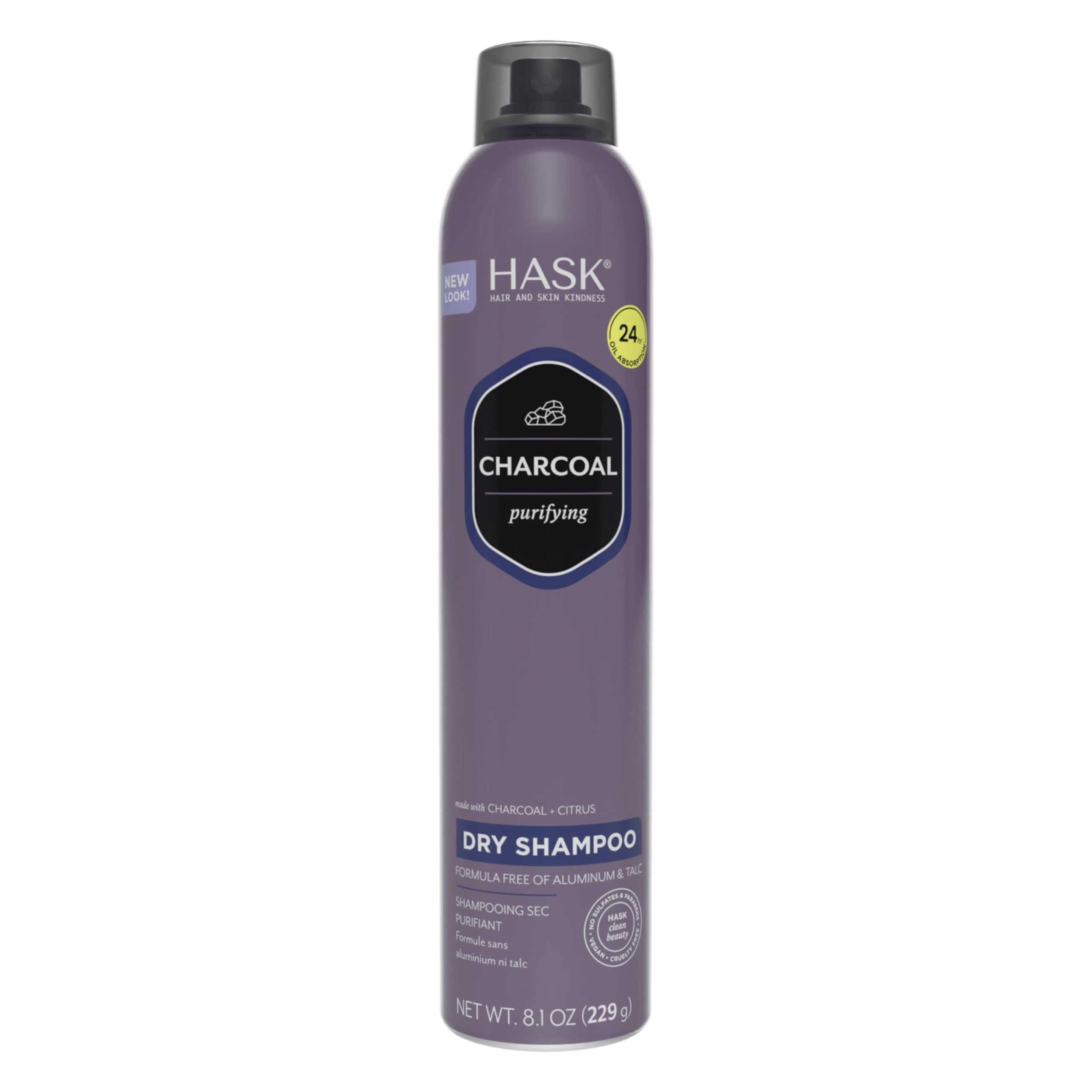 HASK Charcoal Purifying Dry Shampoo bottle front for oil absorption and refresh