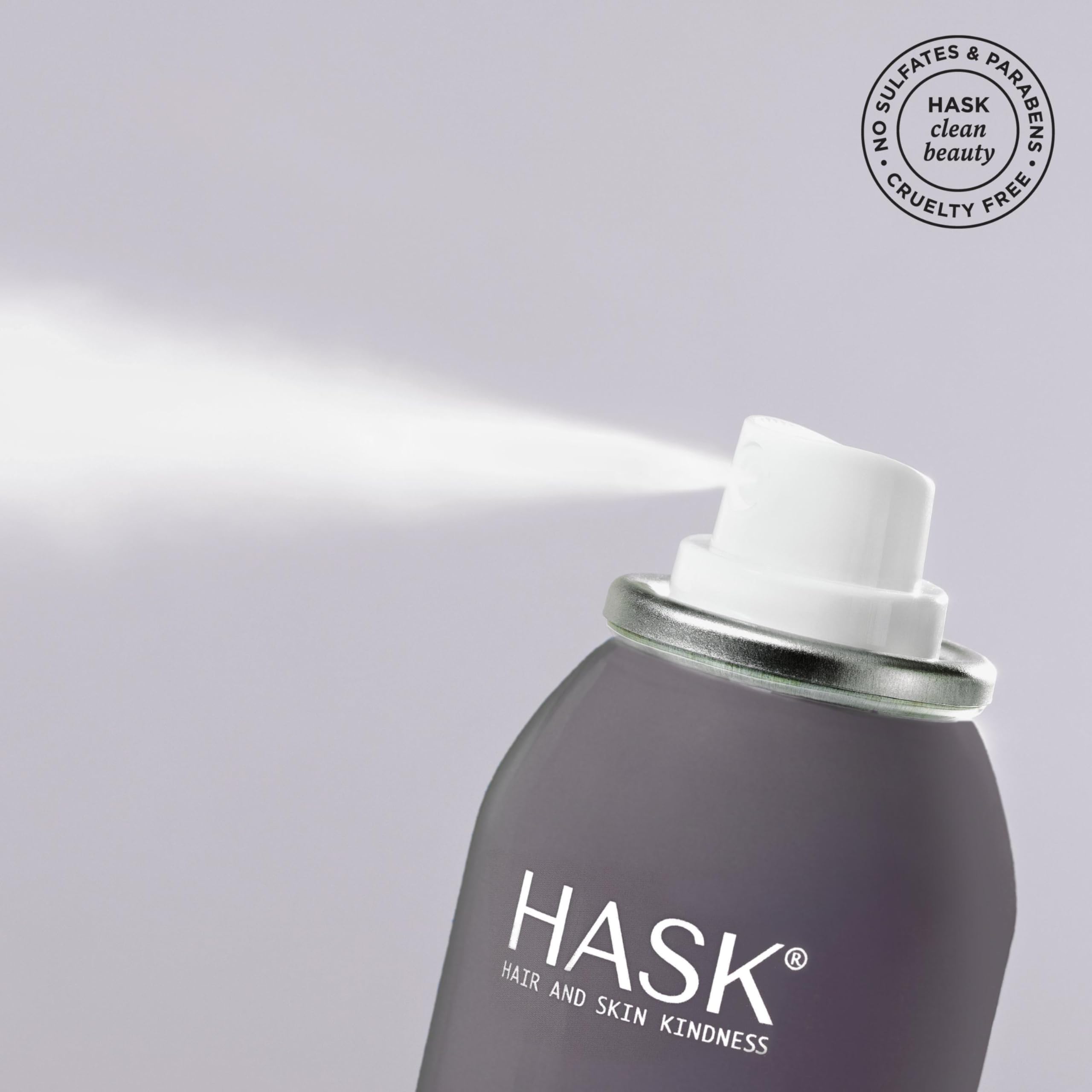 HASK Charcoal Purifying Dry Shampoo closeup shows charcoal particles for detox