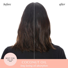 HASK coconut oil nourishing dry shampoo on hair adds lightweight texture.
