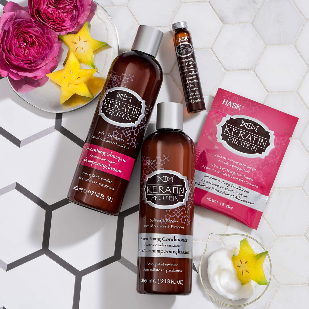 HASK keratin oil on textured hair reveals smooth, shiny strands and healthier-looking ends