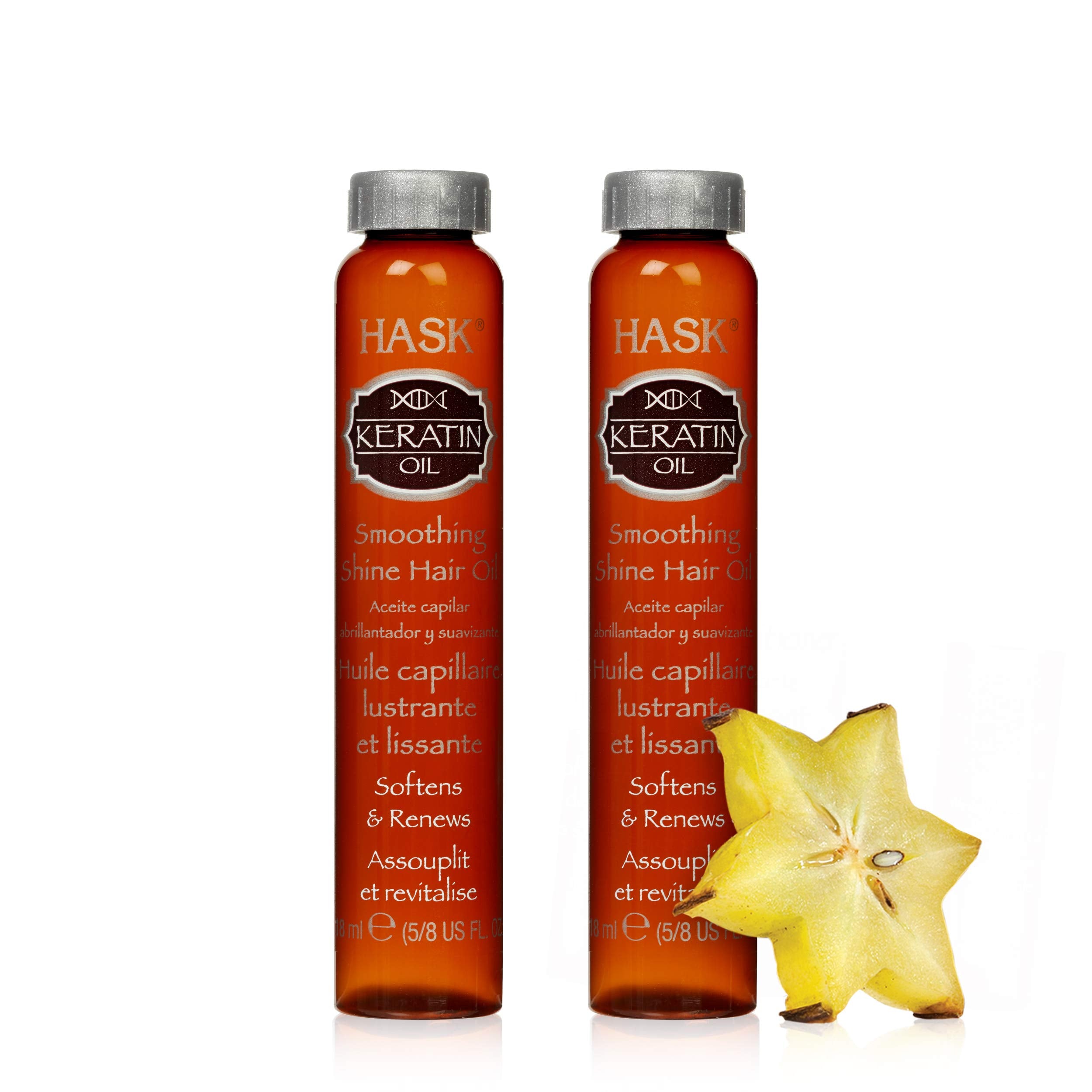 HASK Keratin Smoothing Hair Oil vial bottle: lightweight shine boost and frizz control