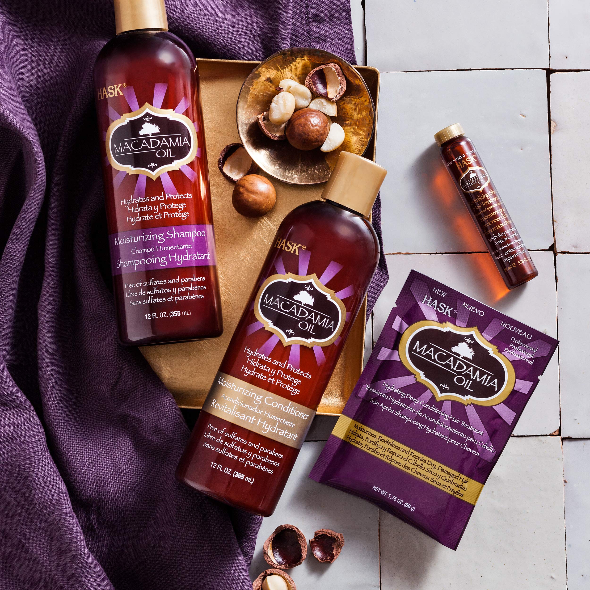 Silky ends achieved with HASK Macadamia Oil Shine Treatment.