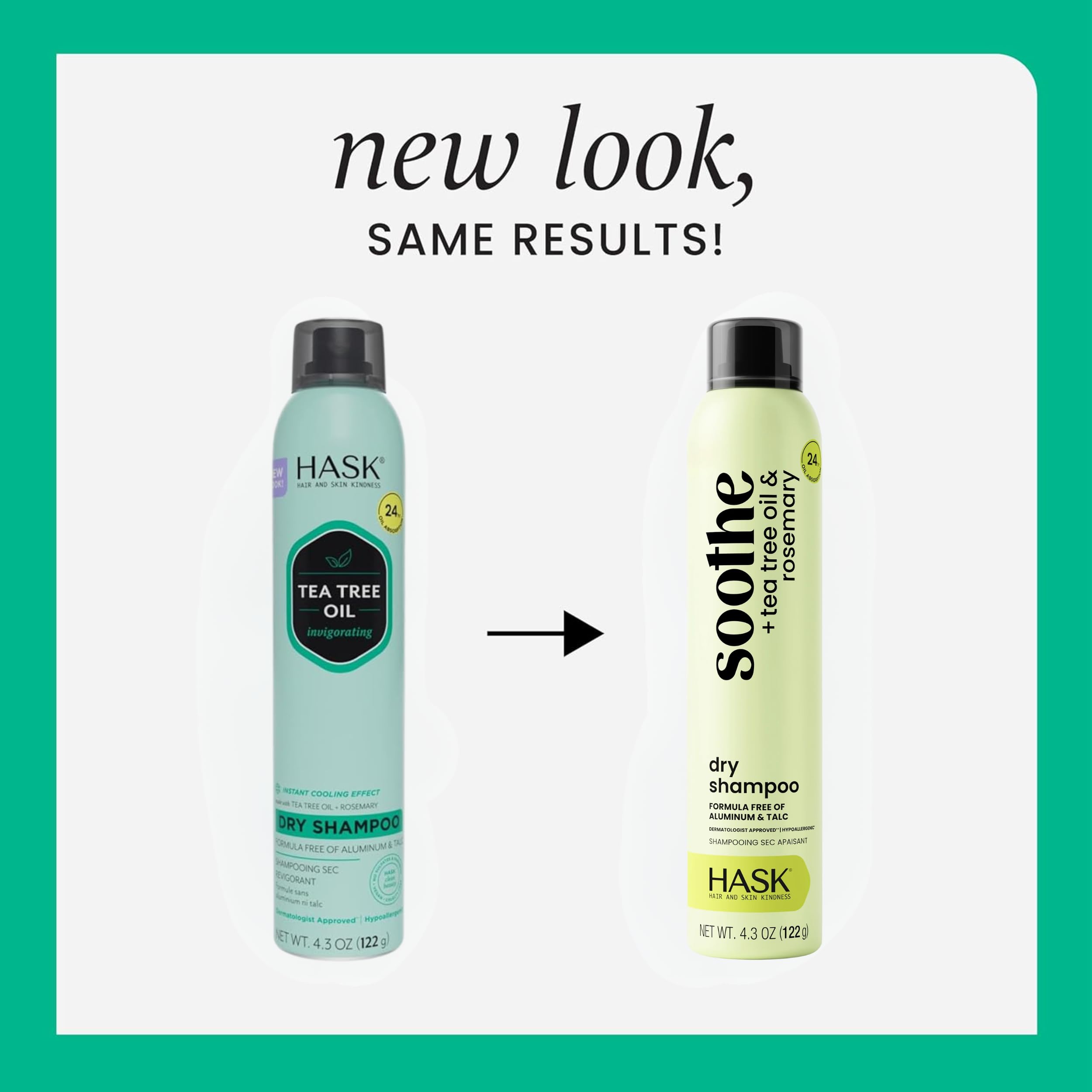 HASK Tea Tree Invigorating Dry Shampoo absorbs oil at roots for a cleaner feel