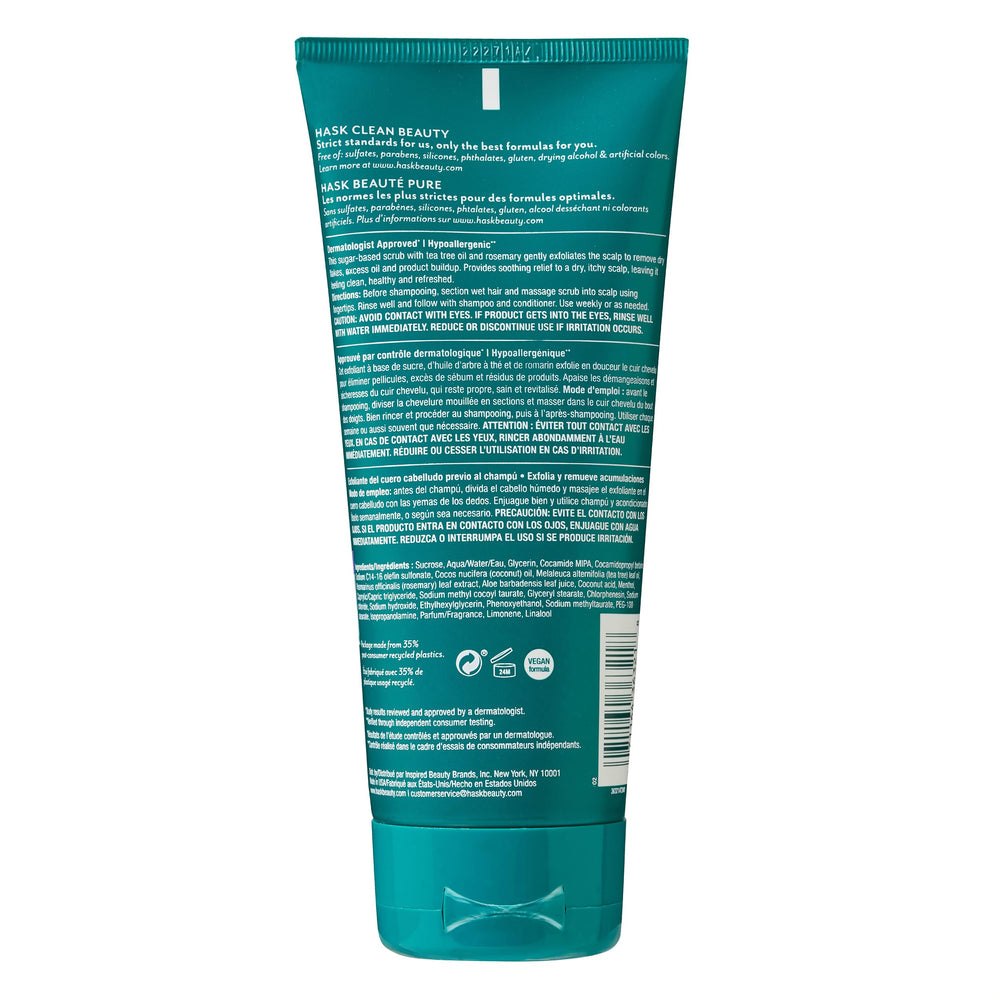 HASK Tea Tree Oil & Rosemary scrub jar front highlights color-safe vegan formula