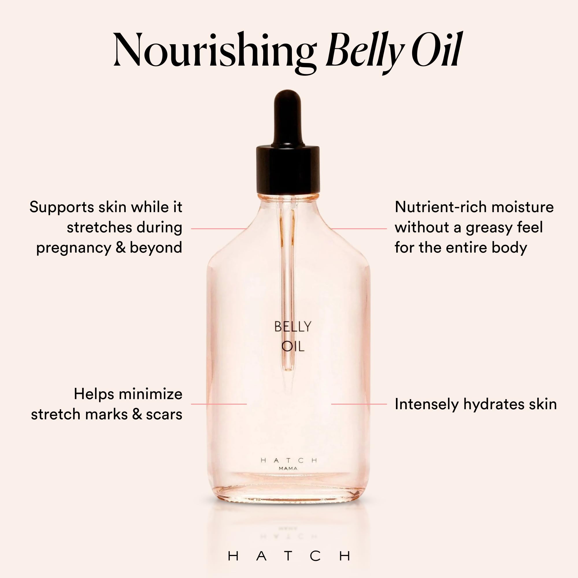 HATCH Belly Oil applied to the belly for soothing hydration during pregnancy.