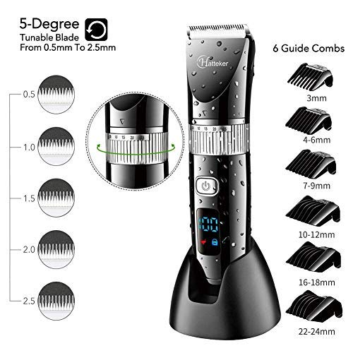 Hatteker Cordless Hair Trimmer Pro charging view highlights USB quick-charge for cordless use.