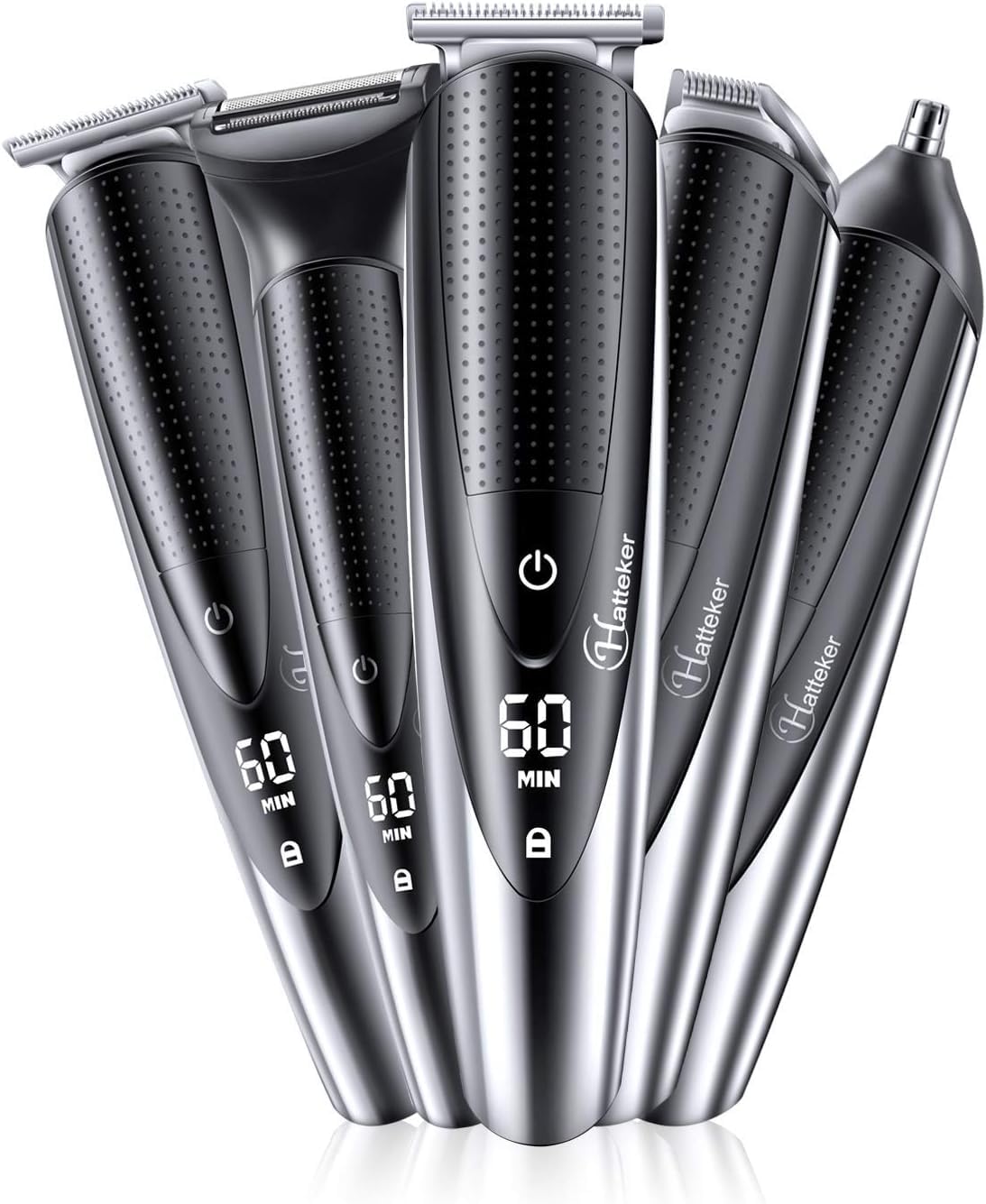 Hatteker LCD display shows battery percentage for planning your grooming session.