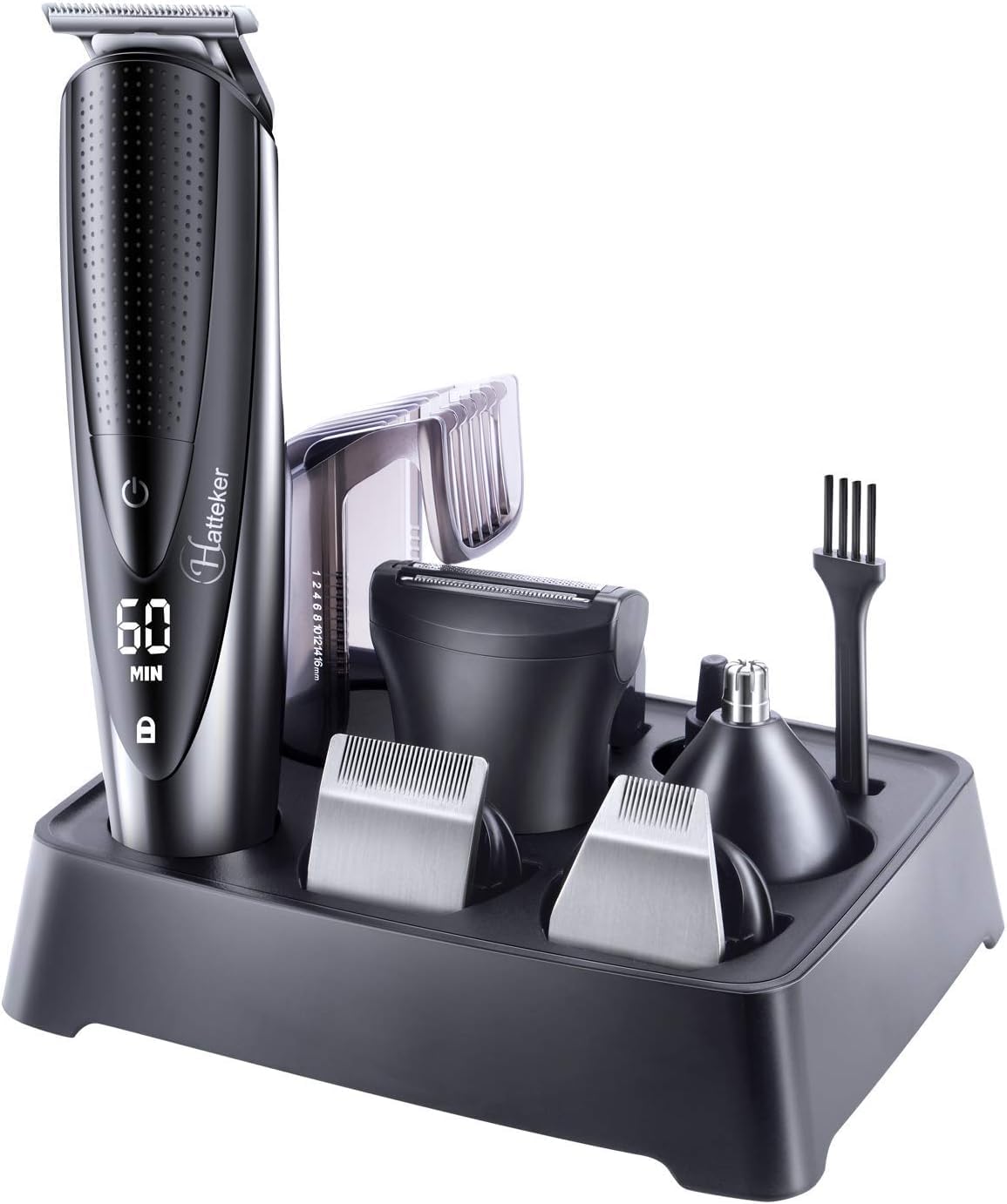 Hatteker rechargeable battery provides up to 60 minutes of cordless trimming.