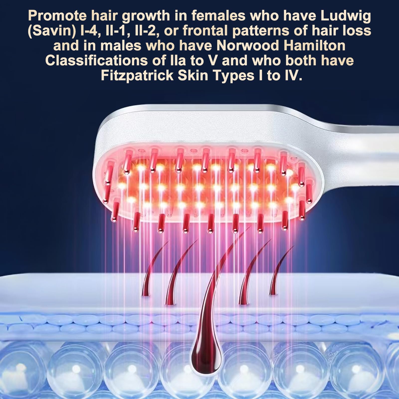 HAUBAT device emits 650nm red light across the scalp during treatment.