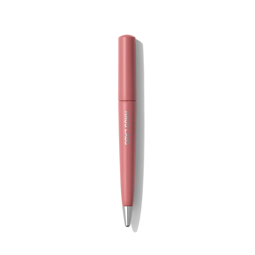 Haus Labs Le Monster Lip Crayon Rose Matte on lips with comfortable demi-matte finish.
