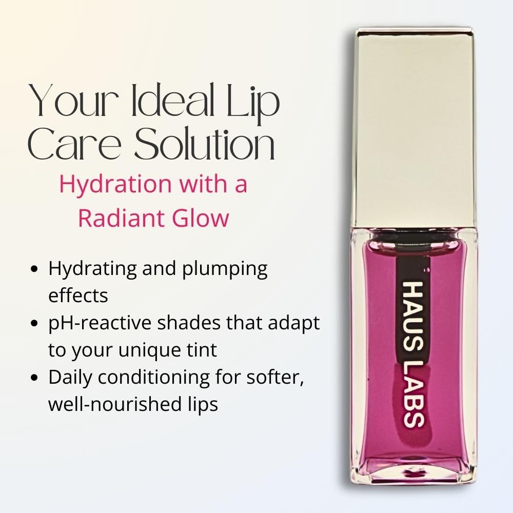 Haus Labs Lip Oil cushiony feel delivers hydrated, plush lips.