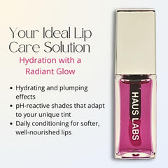 Haus Labs Lip Oil cushiony feel delivers hydrated, plush lips.