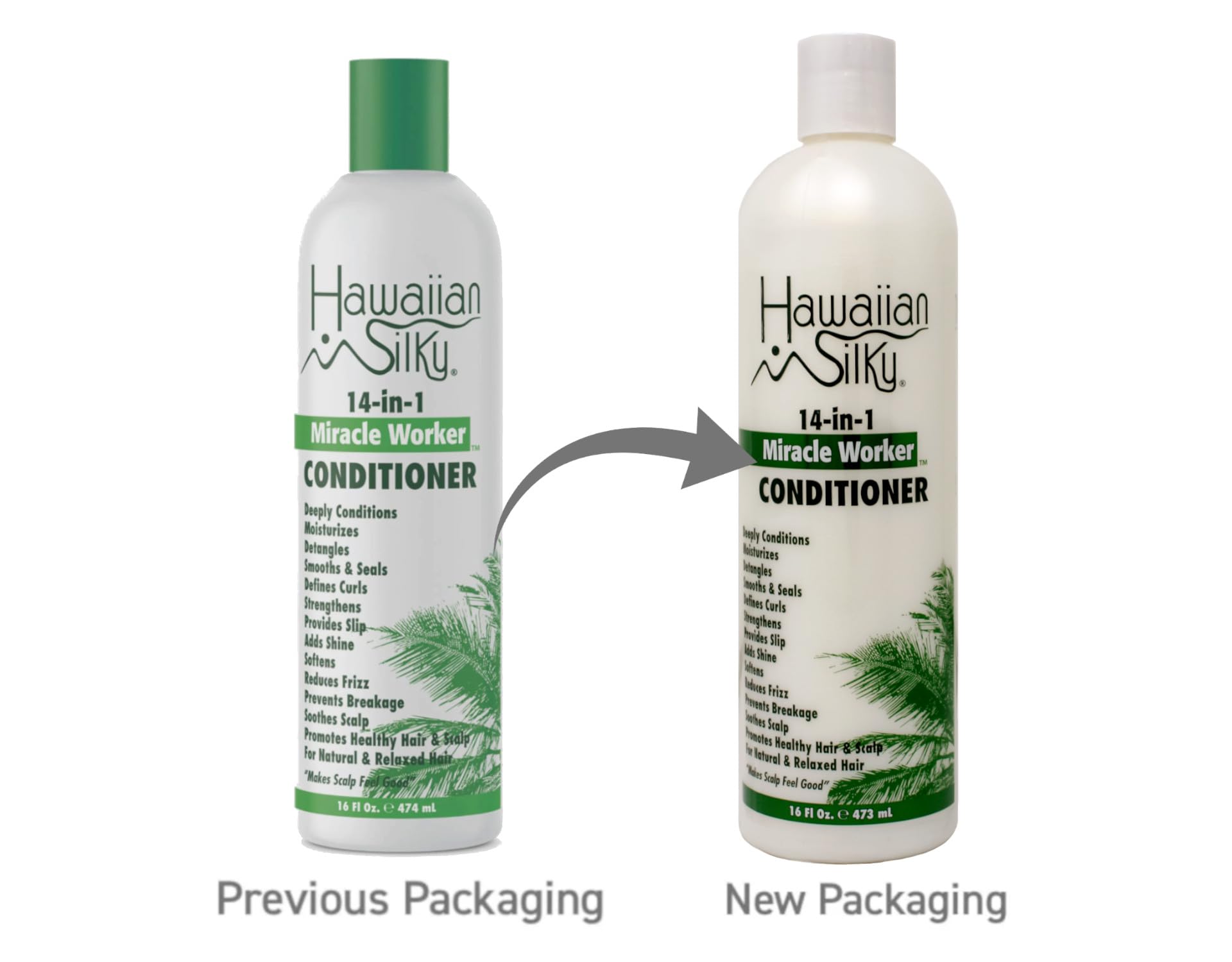 Hawaiian Silky Miracle Worker 14-in-1 conditioner pouring into hand.