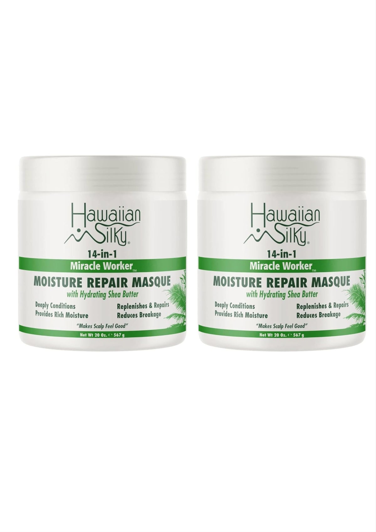 Hawaiian Silky Miracle Worker masque bottle pour showing rich hydration for curly hair.