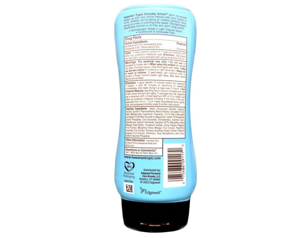 Hawaiian Tropic broad-spectrum label indicating UVA/UVB protection