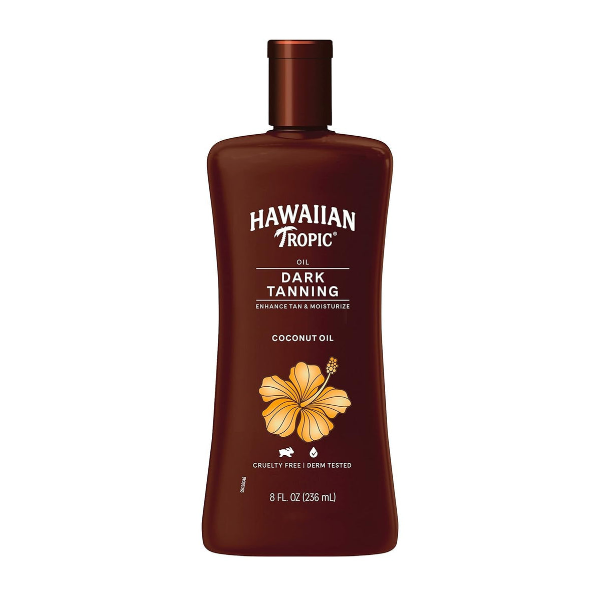 Hawaiian Tropic Dark Tanning Oil bottle pour for hydration and tan enhancement.