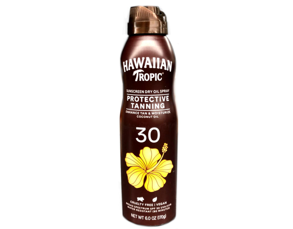 Hawaiian Tropic dry oil clear spray SPF 30 bottle for sun protection