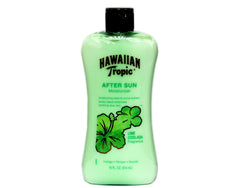 Lotion on arm from Hawaiian Tropic Lime Coolada nourishes skin after sun.