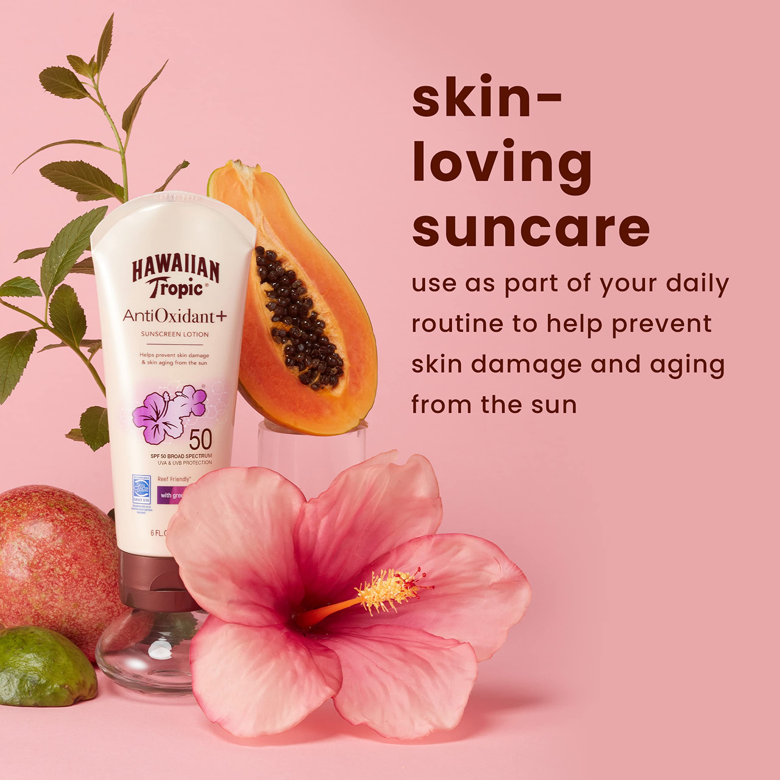 Hawaiian Tropic Skin Defense sunscreen on a beach setting, ideal for outdoor days.