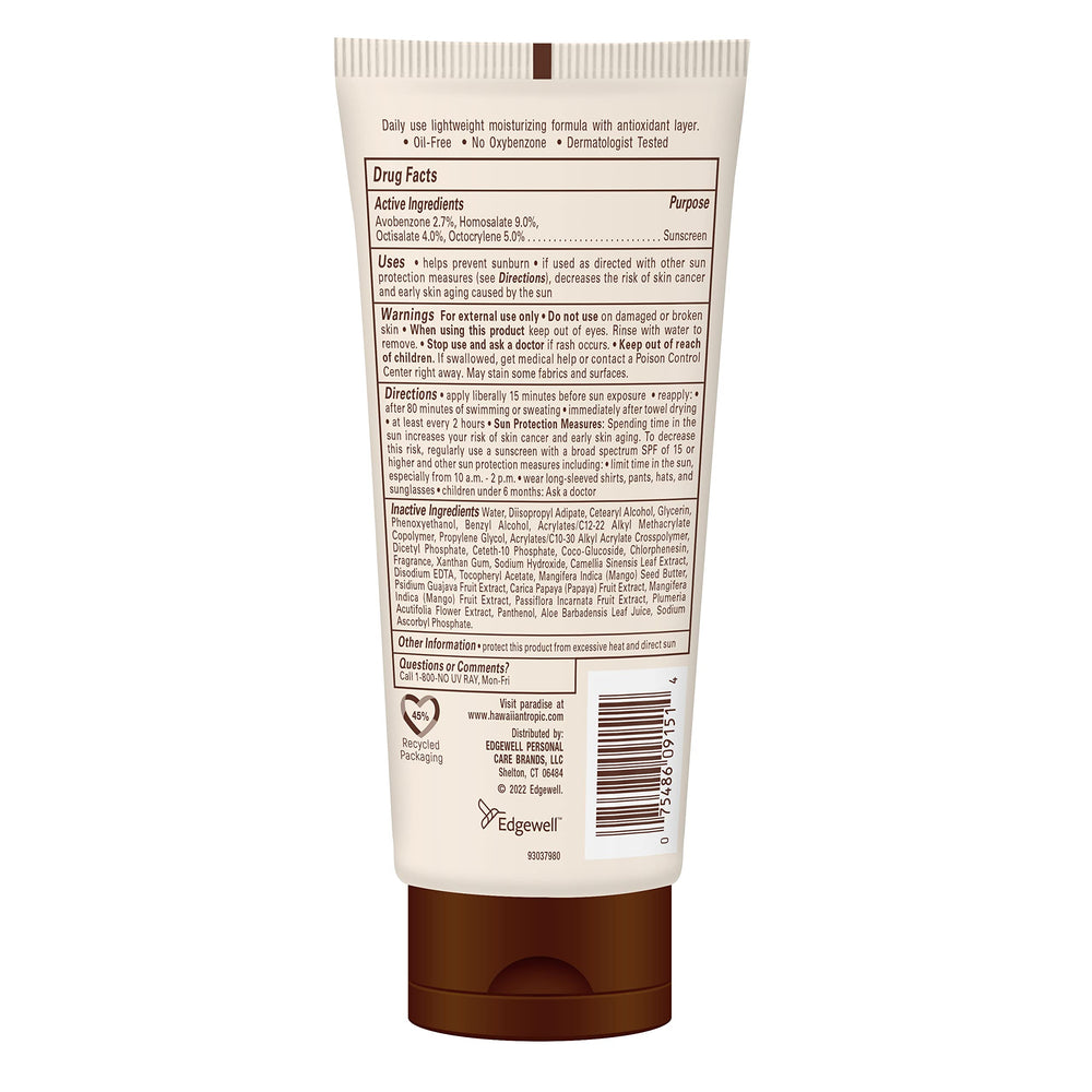 Hawaiian Tropic Skin Defense green tea antioxidant layer protects skin.