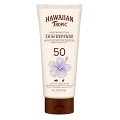 Hawaiian Tropic Skin Defense SPF 50 bottle front for everyday sun protection.