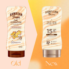 Applying Hawaiian Tropic Silk Hydration Lotion for smooth, sun-safe skin.