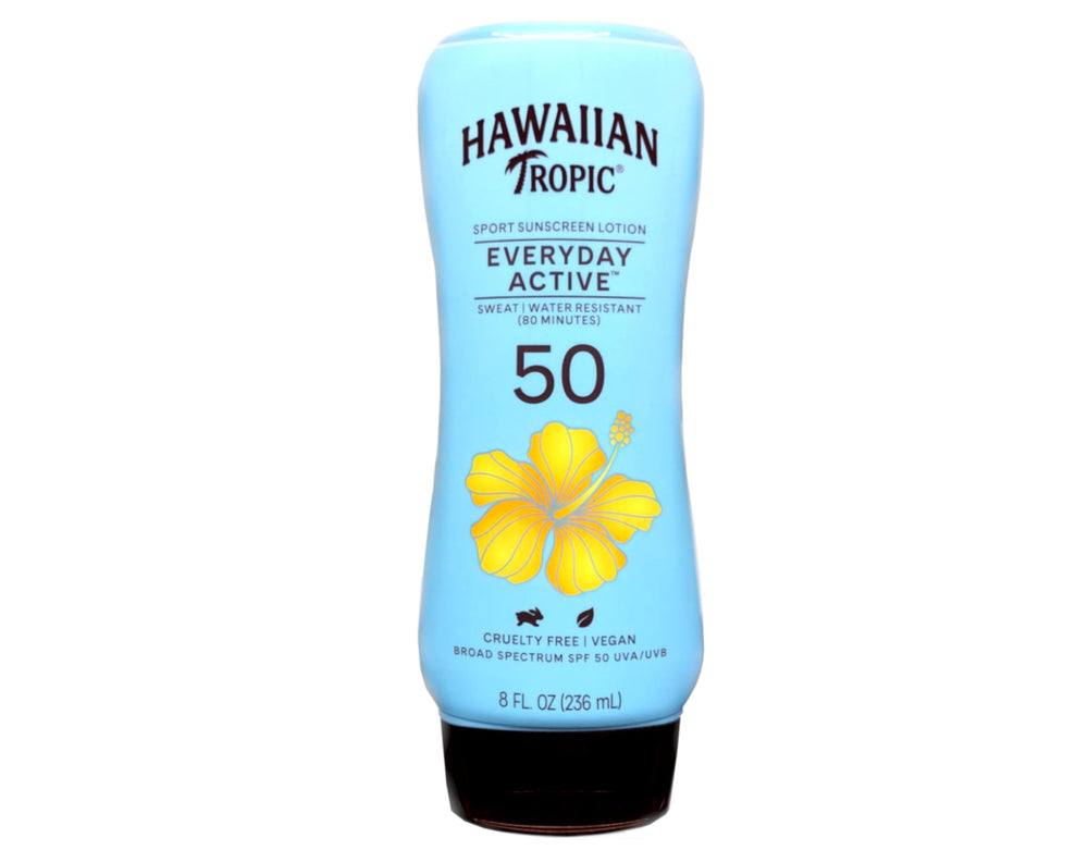Hawaiian Tropic SPF 50 bottle cap close-up showing sun protection