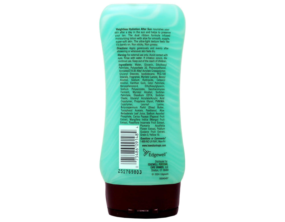 Hawaiian Tropic Weightless Hydration After Sun lotion application smooths skin