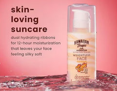 Hawaiian Tropic Weightless Hydration packaging travel size highlights compact on-the-go sun care.