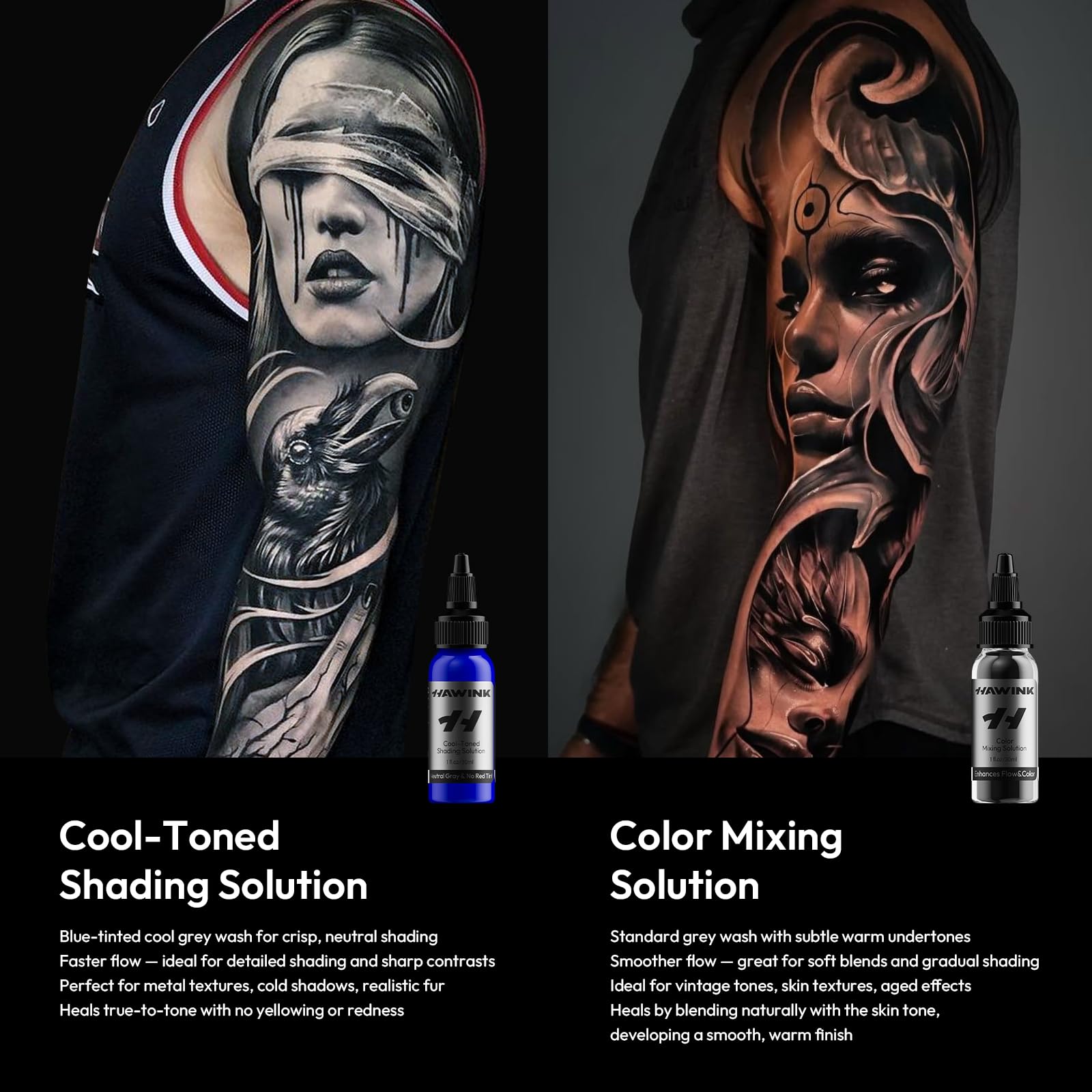 HAWINK vibrant color example on healing skin shows long-lasting brightness.