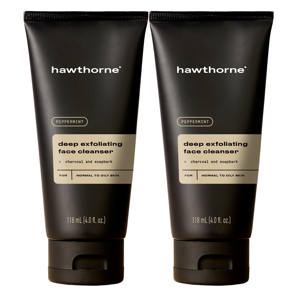 Hawthorne Deep Exfoliating Charcoal Face Wash bottle pour for quick cleansing.