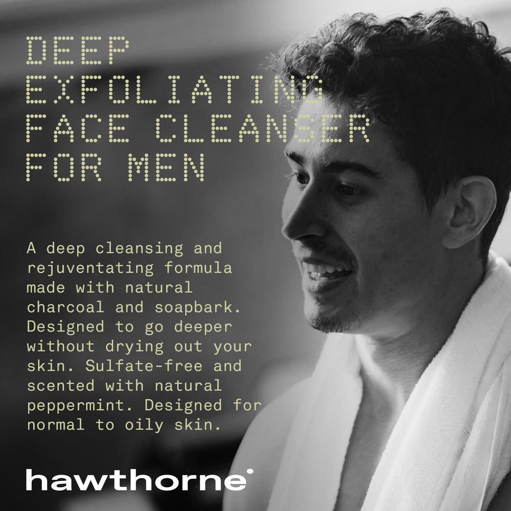 Hawthorne Deep Exfoliating Charcoal Face Wash foamy lather for deep cleanse.