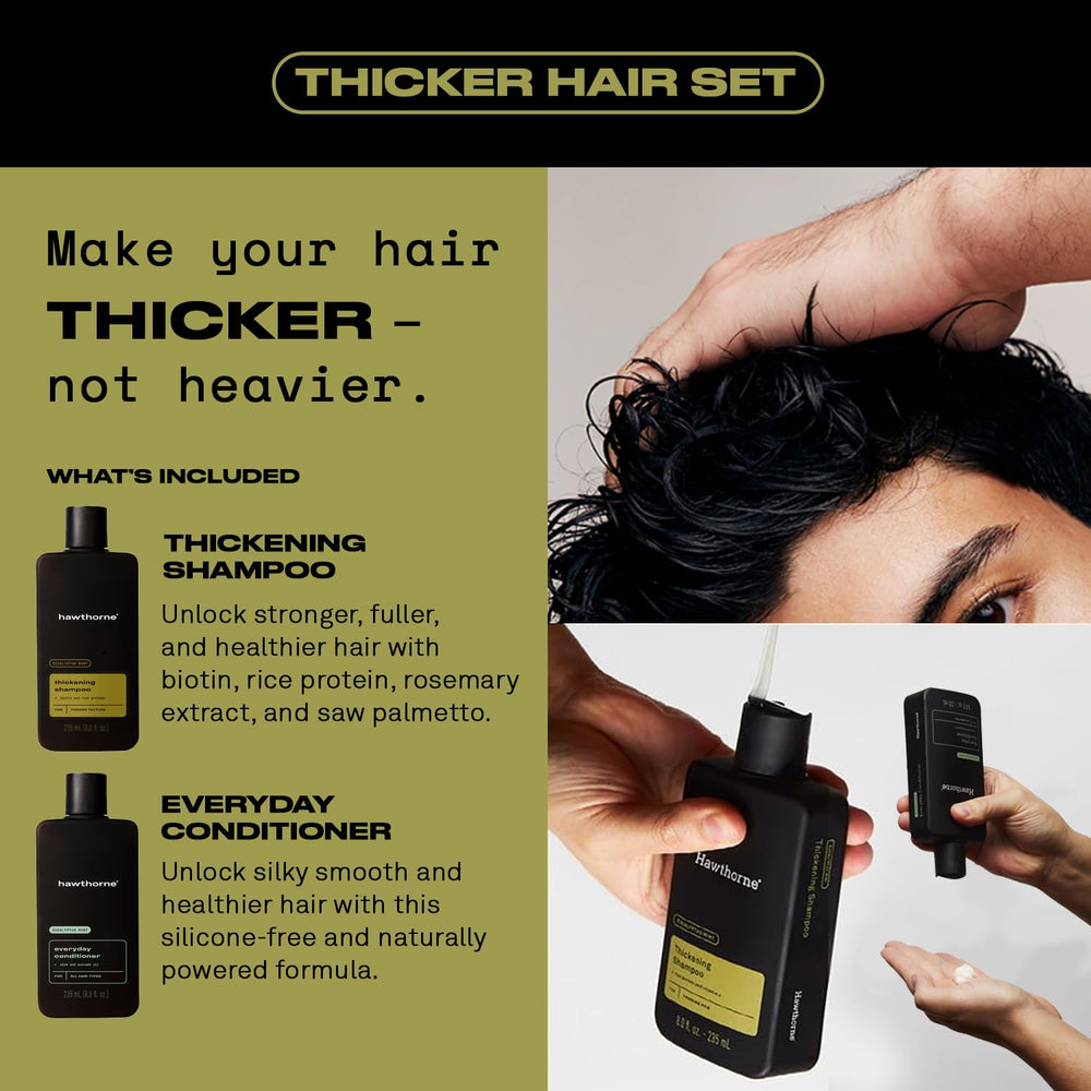 Hawthorne Thicker Hair Conditioner bottle front, smooths and detangles for manageability.