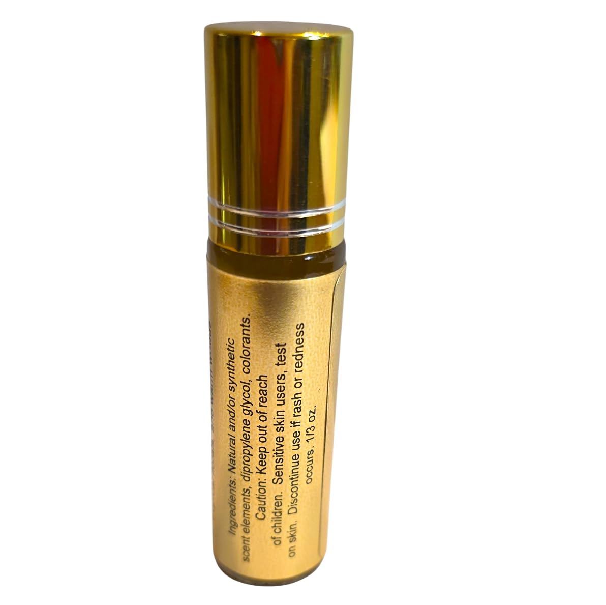 Glass roll-on bottle detail of Hayward Enterprises; compact design for travel.
