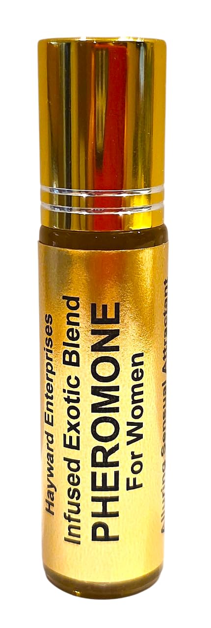 Cap close-up of Hayward Enterprises pheromone perfume oil; premium blend for evening wear.