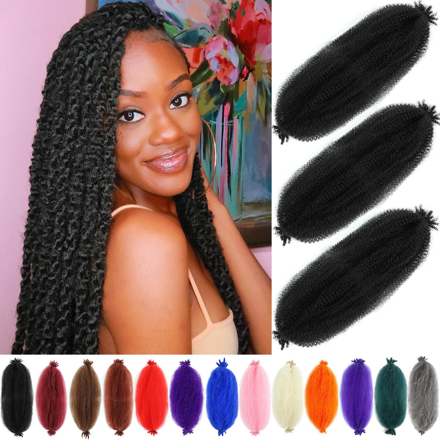 Hbegant Afro Twist 24inch overview with 3-pack for quick styling