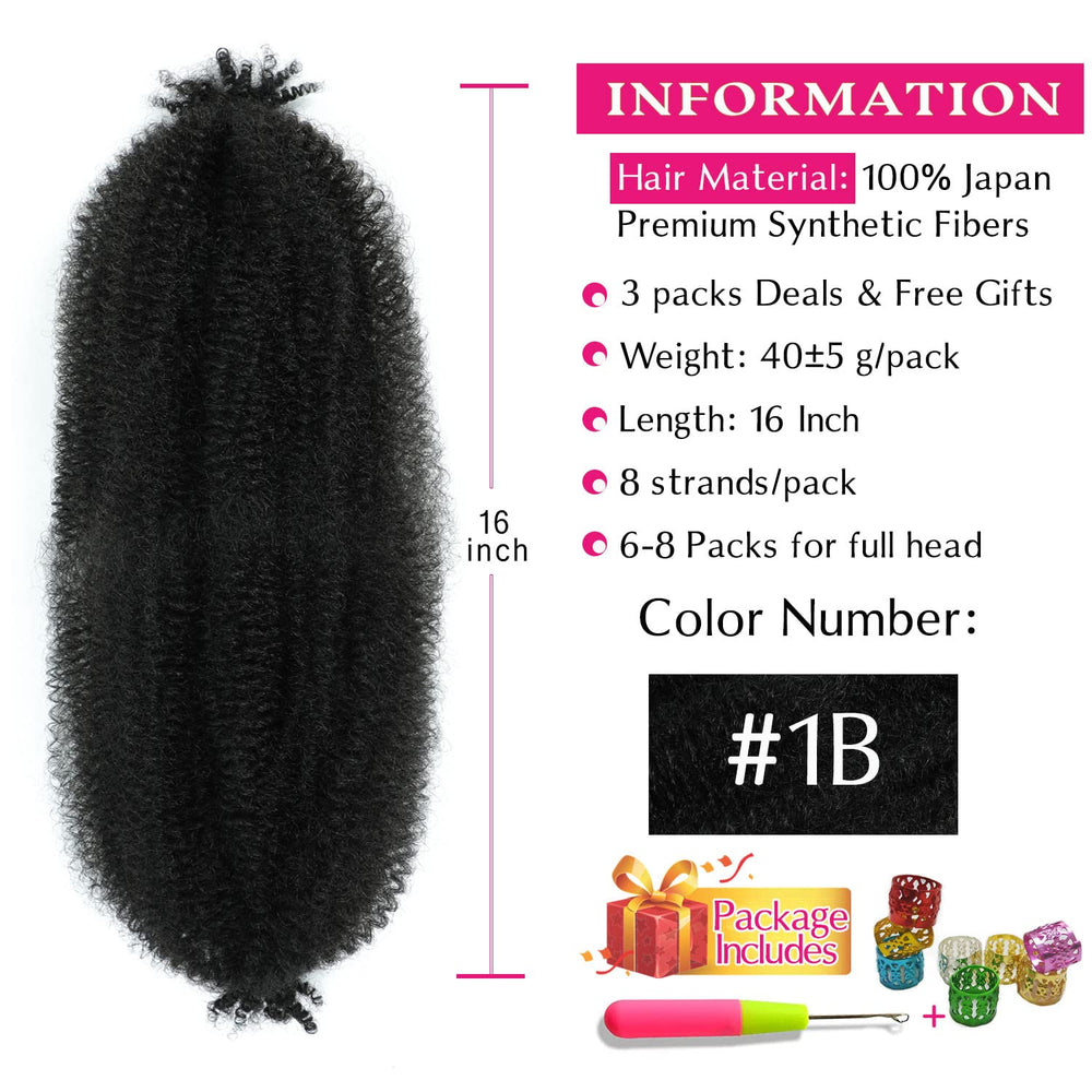 HBegant Afro Twist 16-inch 3-pack close-up of pre-fluffed fibers enables quick installation.