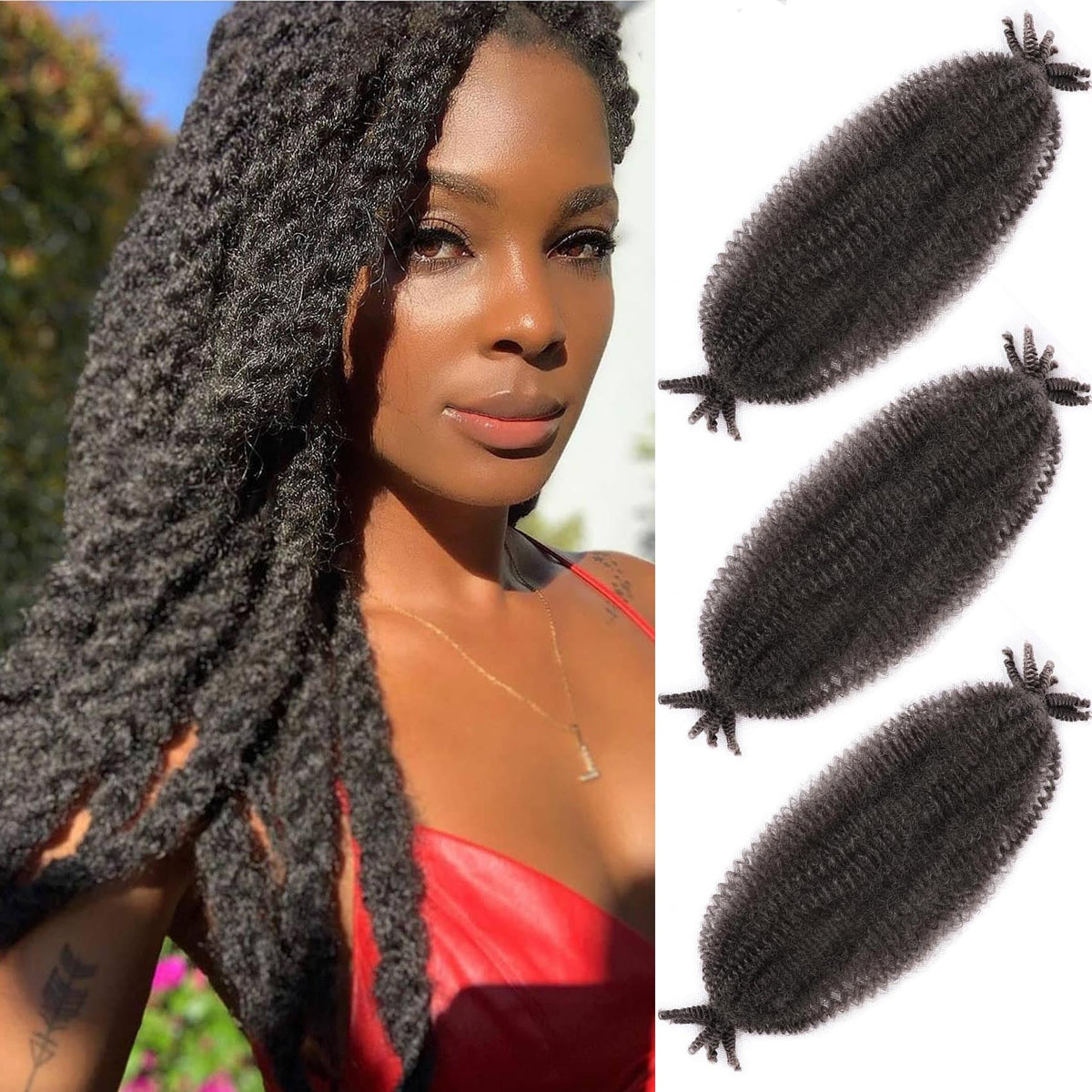 HBegant Afro Twist Hair 24 inch pre-fluffed 3-pack for quick installation